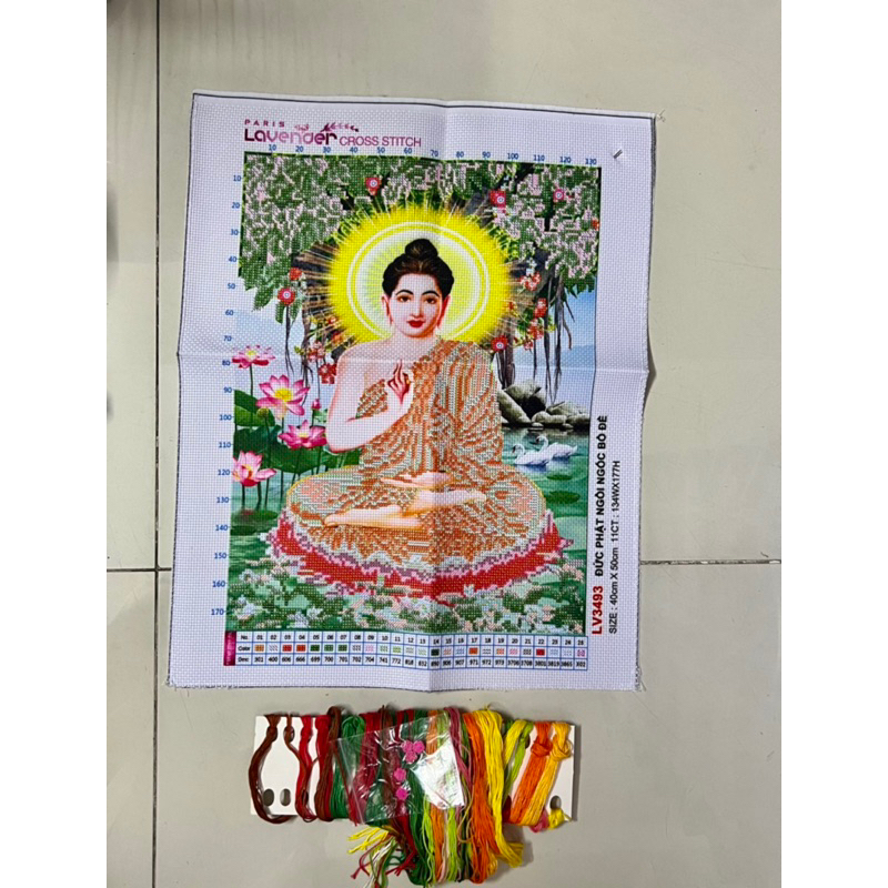 Tranh thêu chữ thập Phật thích ca LV3493, kích thước 40 x 50 cm