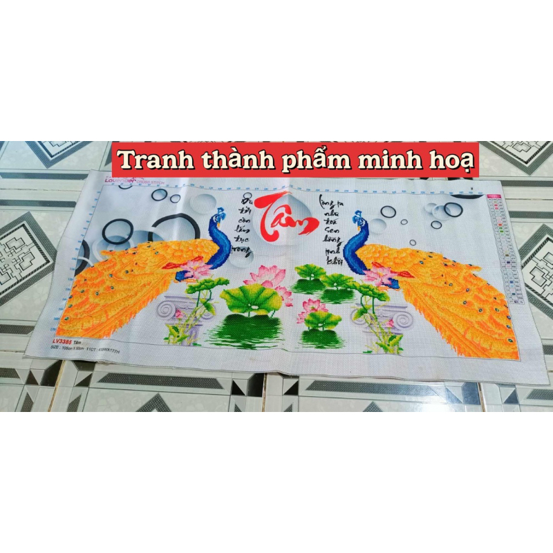 Tranh thêu chữ thập Đôi công vàng LV3385, kích thước 100 x 50 cm (chữ Tâm)