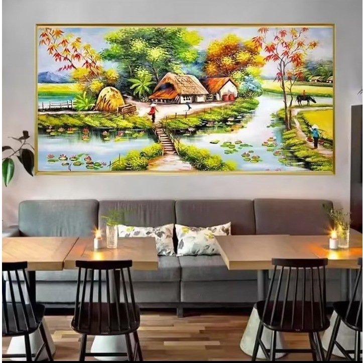 Tranh thêu kín chữ thập Phong cảnh quê hương 8Z725L, kích thước 100 x 50 cm