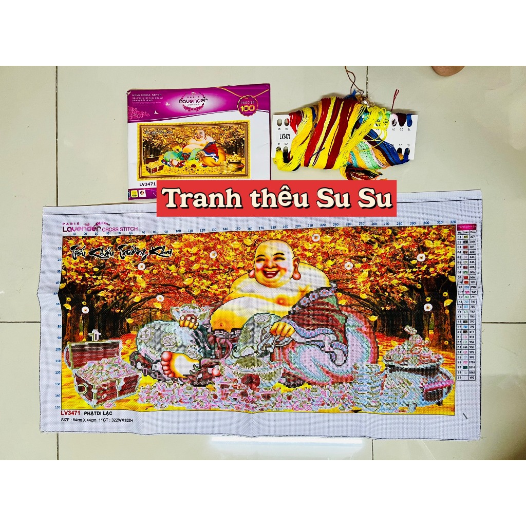 Tranh thêu chữ thập Phật di lặc LV3471, kích thước 84 x 44 cm
