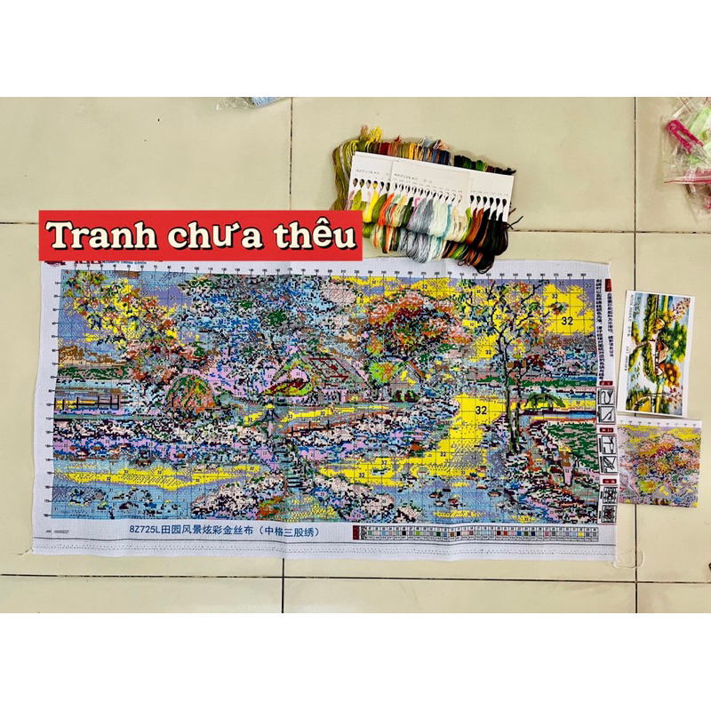 Tranh thêu kín chữ thập Phong cảnh quê hương 8Z725L, kích thước 100 x 50 cm