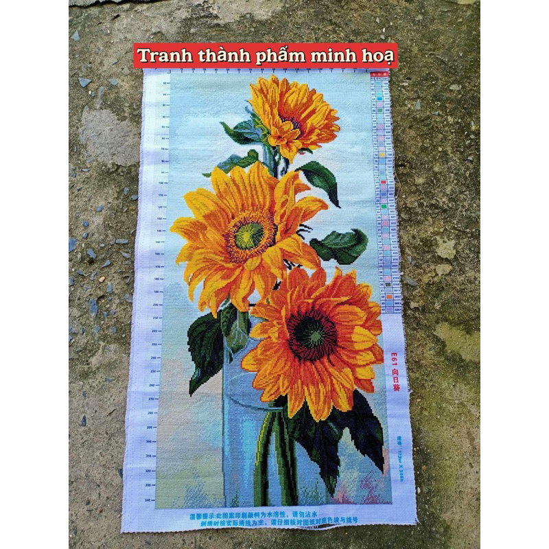 Tranh thêu kín Hoa hướng dương E61, kích thước 50*90 cm