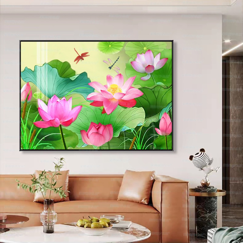 [Thêu 4 sợi] Tranh thêu kín chữ thập ao sen 64352, 9CT, kích thước 80 x 60 cm