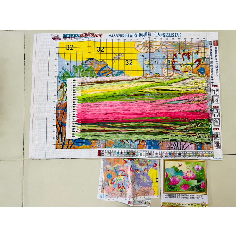 [Thêu 4 sợi] Tranh thêu kín chữ thập ao sen 64352, 9CT, kích thước 80 x 60 cm