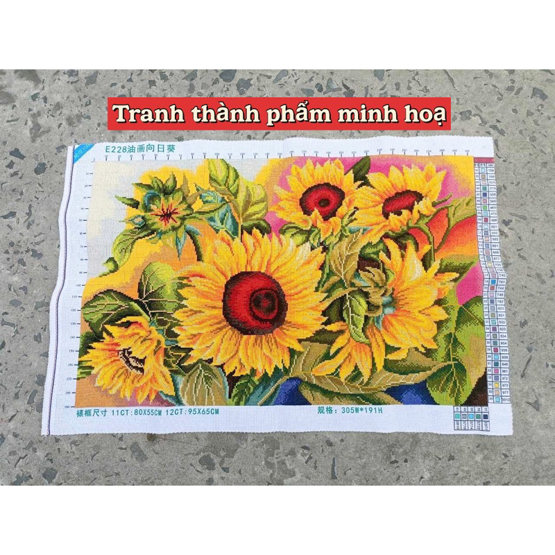 Tranh thêu kín Hoa hướng dương E228, kích thước 80*55 cm