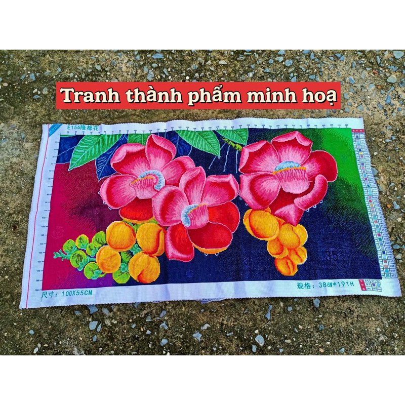 Tranh thêu kín Hoa sala E156, kích thước 100 x 55 cm