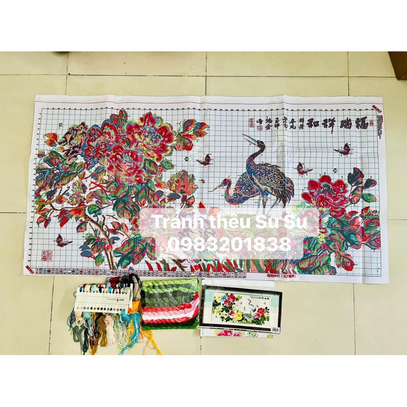 Tranh thêu chữ thập Hoa mẫu đơn 2339, kích thước 153 x 81 cm