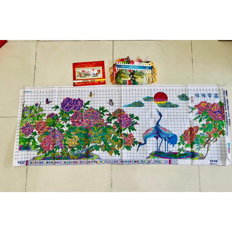 Tranh thêu chữ thập Hoa mẫu đơn 0714, kích thước 163 x 61 cm