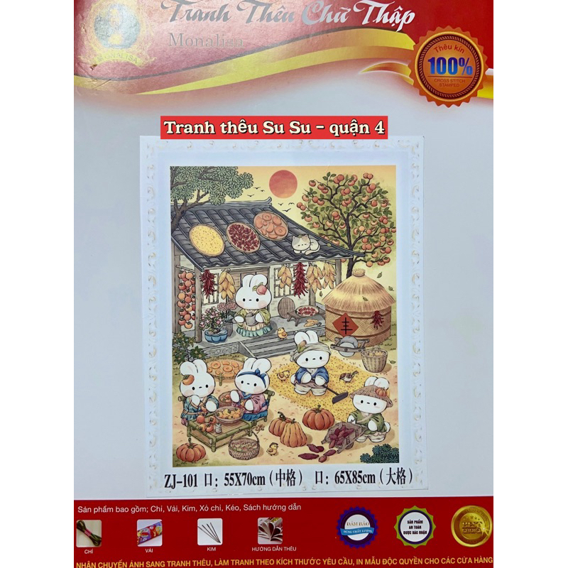 Tranh thêu kín chữ thập Thỏ mở tiệc, các loại thỏ dễ cưng