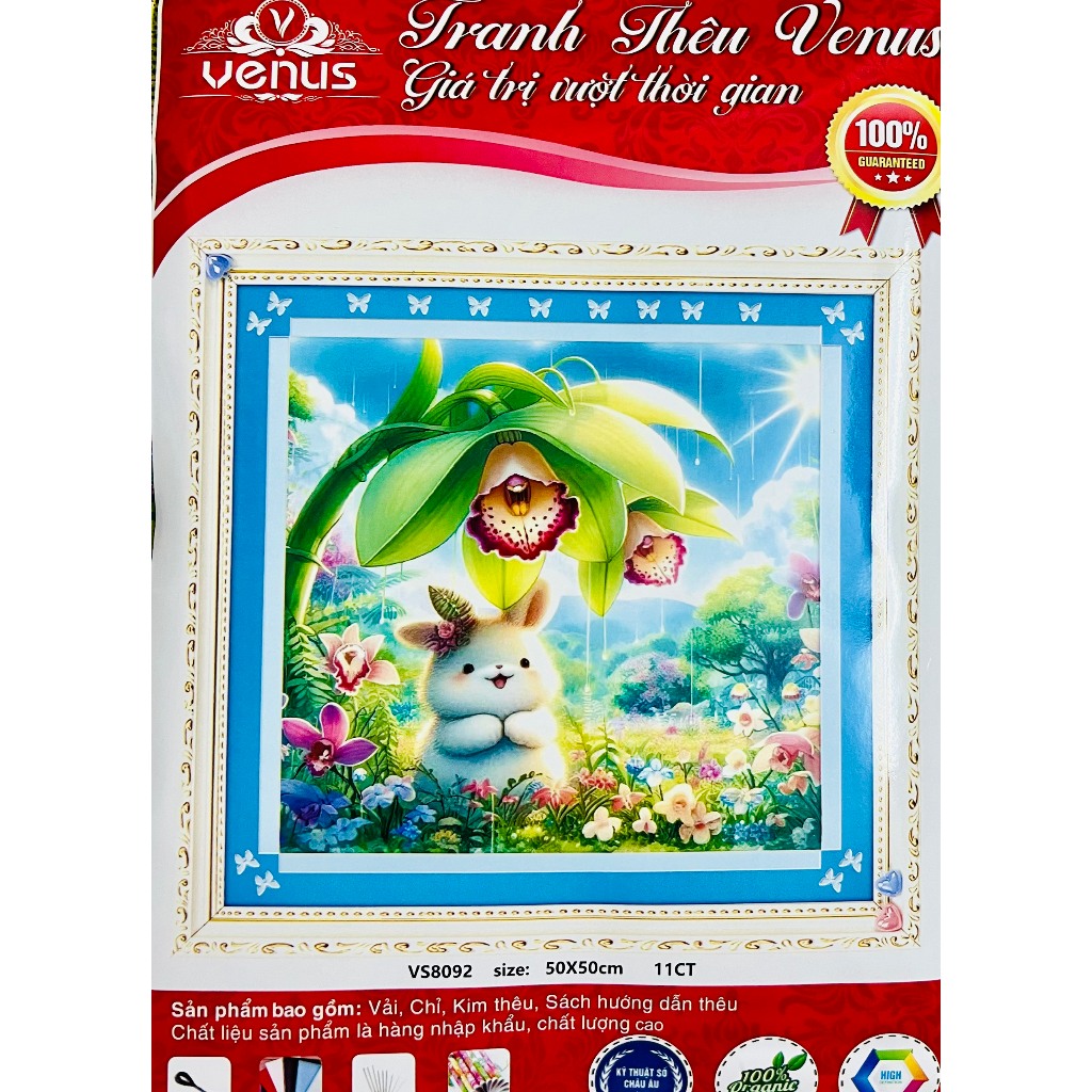 Tranh thêu kín chữ thập Thỏ mở tiệc, các loại thỏ dễ cưng