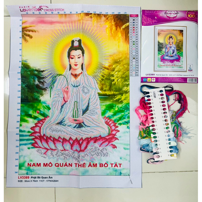 Tranh thêu chữ thập Phật bà quan âm LV3389, kích thước 50 x 70 cm