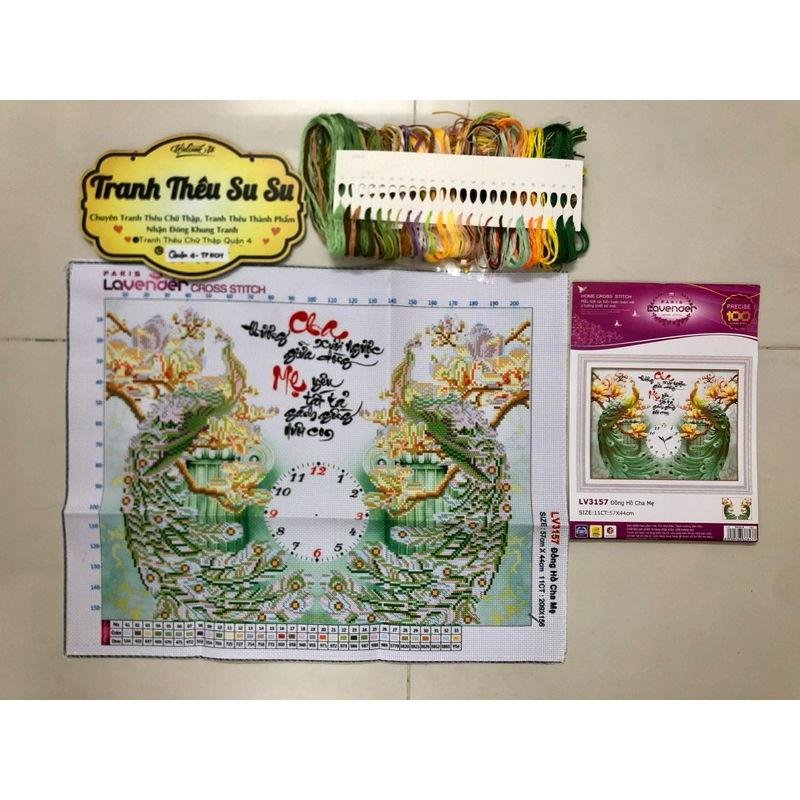 Tranh thêu chữ thập Cha mẹ (đồng hồ) LV3157 (các mẫu này đều thêu 3D)