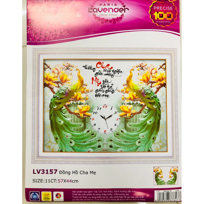 Tranh thêu chữ thập Cha mẹ (đồng hồ) LV3157 (các mẫu này đều thêu 3D)