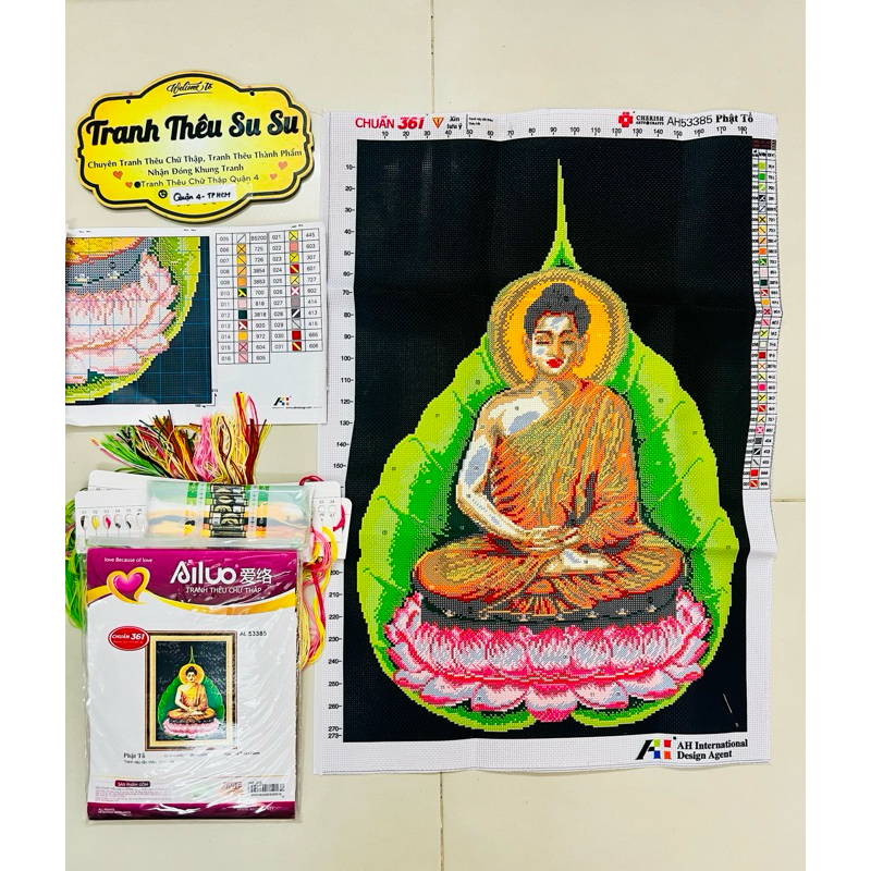 Tranh thêu chữ thập Phật thích ca AL53385, kích thước 52 x 73 cm