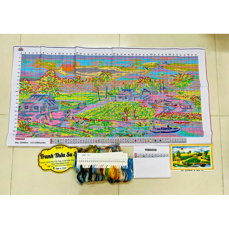 [ Hỏa tốc HCM] Tranh thêu kín Phong cảnh làng quê VS8232, kích thước 120 x 60 cm