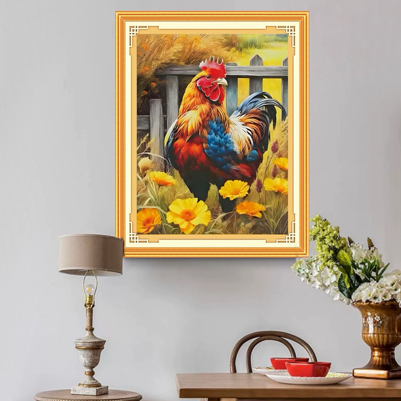 [Thêu 4 sợi] Tranh thêu Gà trống XW3112, kích thước 50 x 60 cm