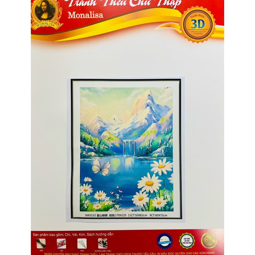 [Thêu 4 sợi] Tranh thêu kín Cúc hoạ mi bên suối 3132, kích thước 60 x 75 cm