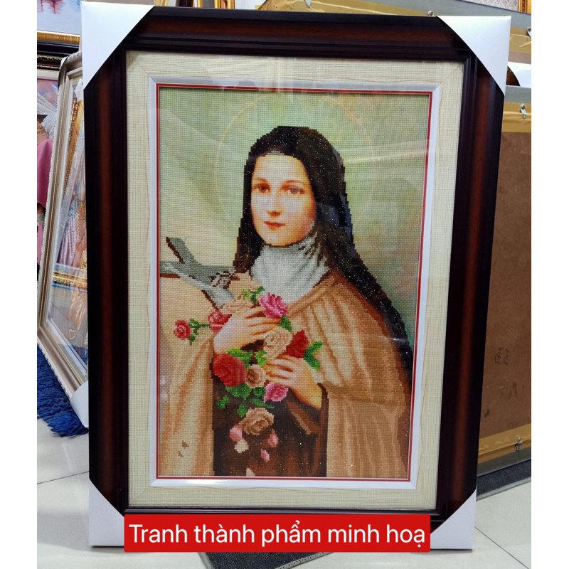 Tranh thêu chữ thập Đức Mẹ Maria LV3507, kích thước 43 x 59 cm