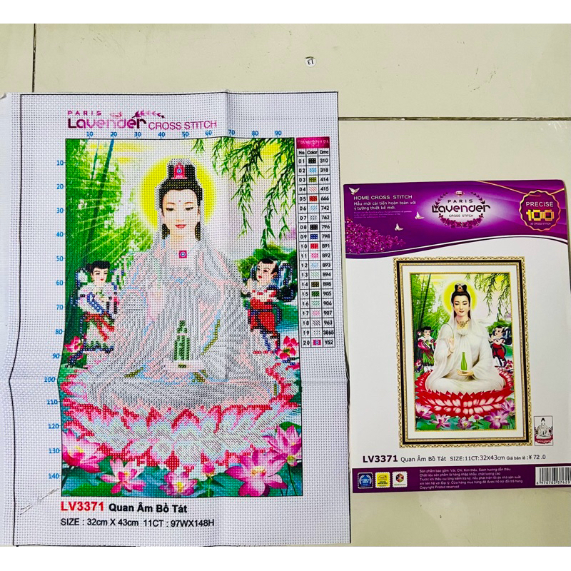 Tranh thêu chữ thập Phật quan âm LV3371 kích thước 32 x 43 cm