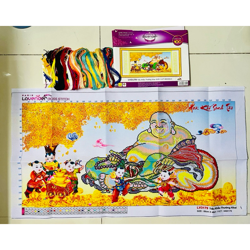 Tranh thêu chữ thập Phật di lặc LV3179, kích thước 89 x 49 cm
