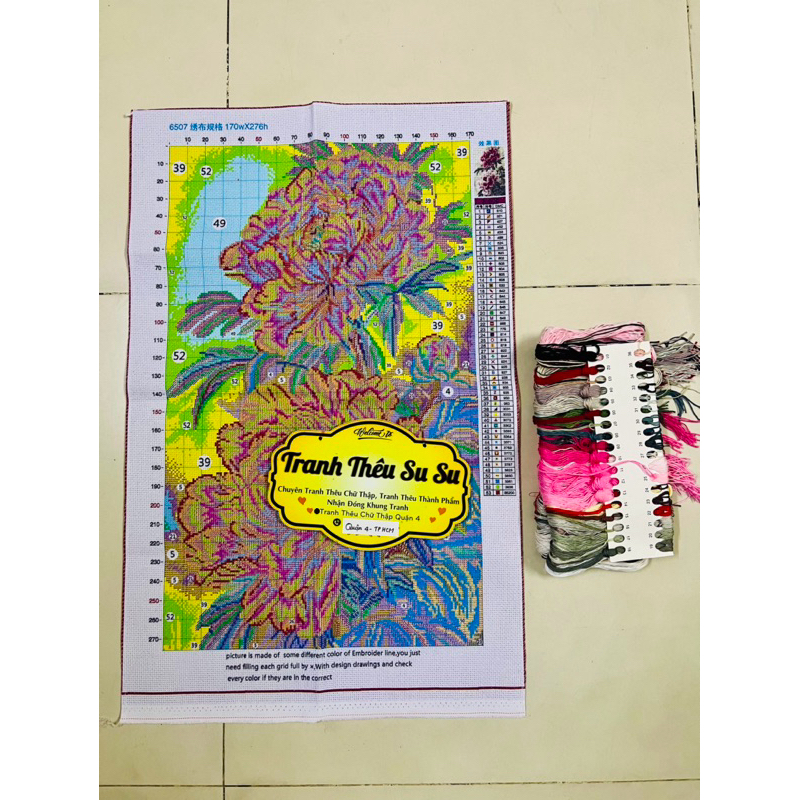 [Thêu kín] Tranh thêu chữ thập Hoa mẫu đơn 6507, kích thước 50 x 76 cm