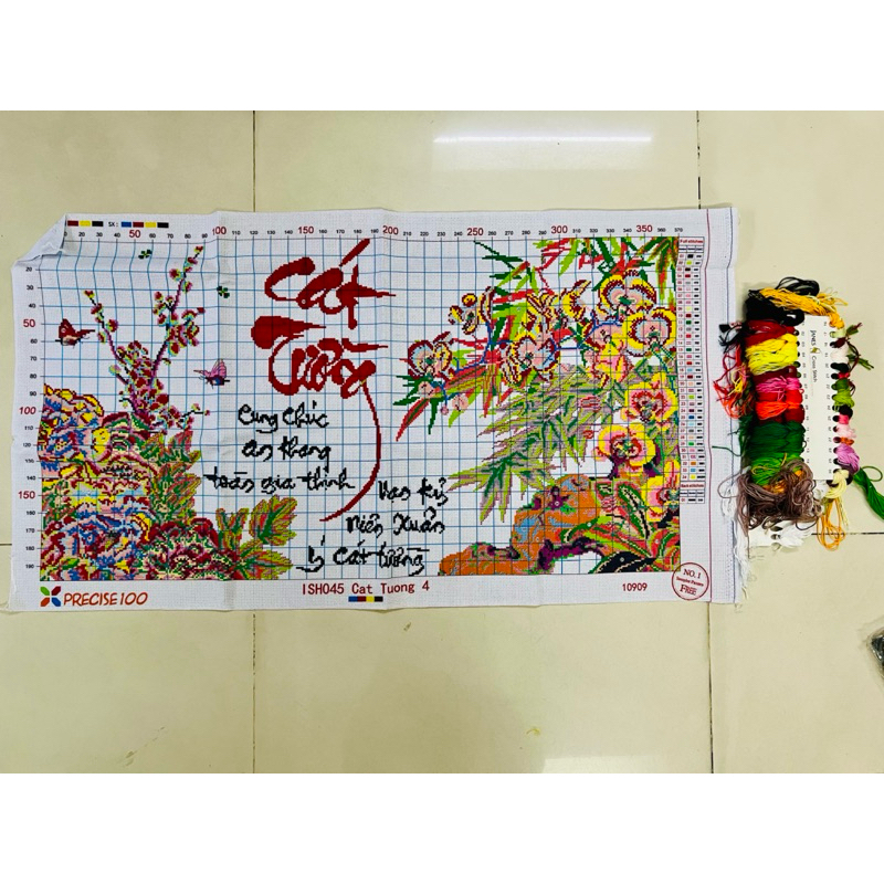 Tranh thêu chữ thập Cát tường, kích thước 94 x 54 cm