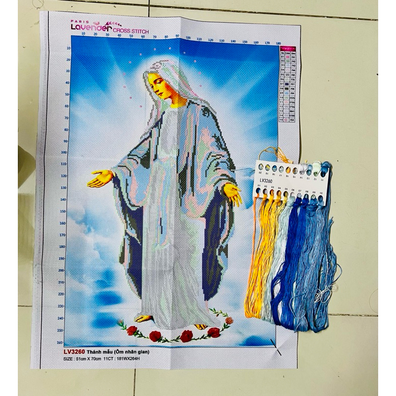Tranh thêu chữ thập Đức mẹ LV3260, kích thước 50 x 70 cm
