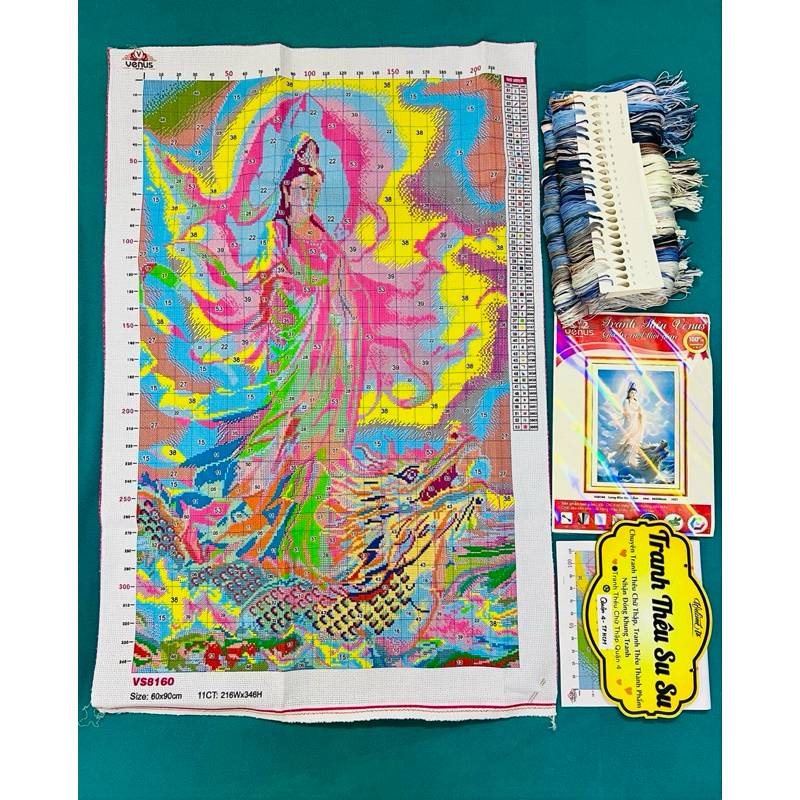 Tranh thêu chữ thập Quan âm VS8160, kích thước 60 x 90 cm, thêu kín