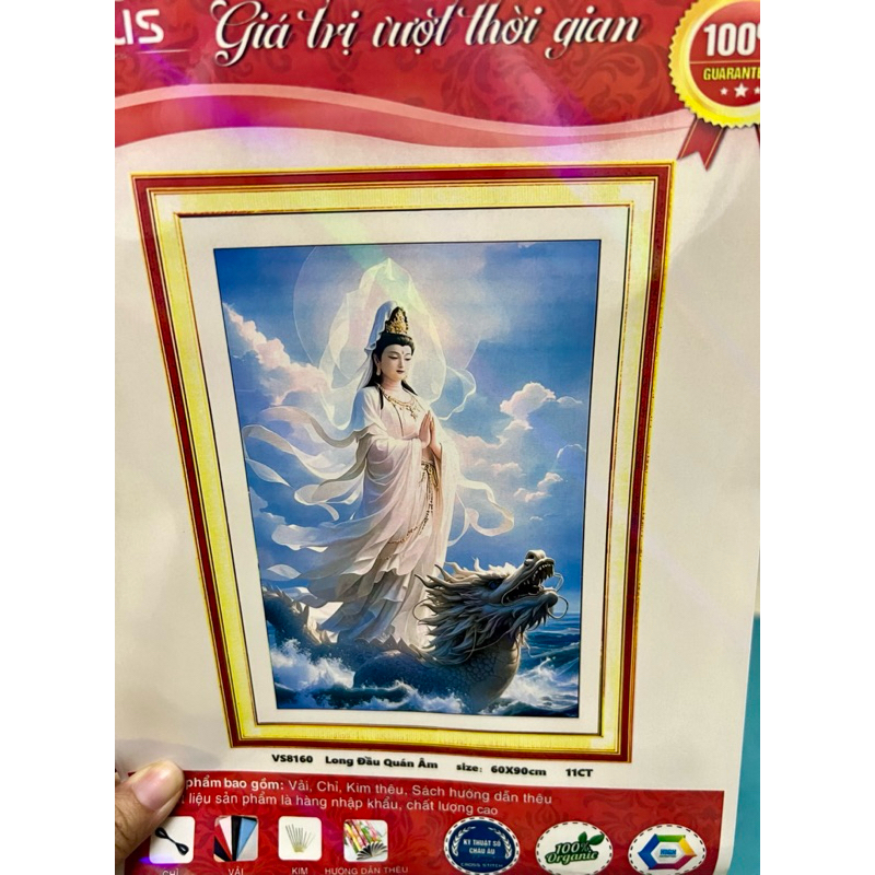 Tranh thêu chữ thập Quan âm VS8160, kích thước 60 x 90 cm, thêu kín