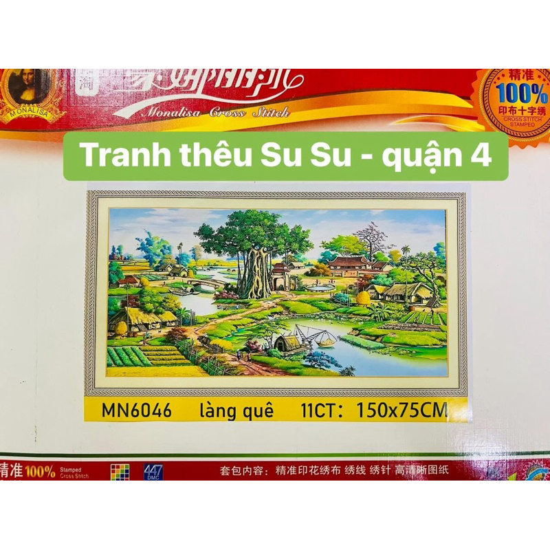 Tranh thêu kín phong cảnh Làng quê MN6046, kích thước 150 x 75 cm