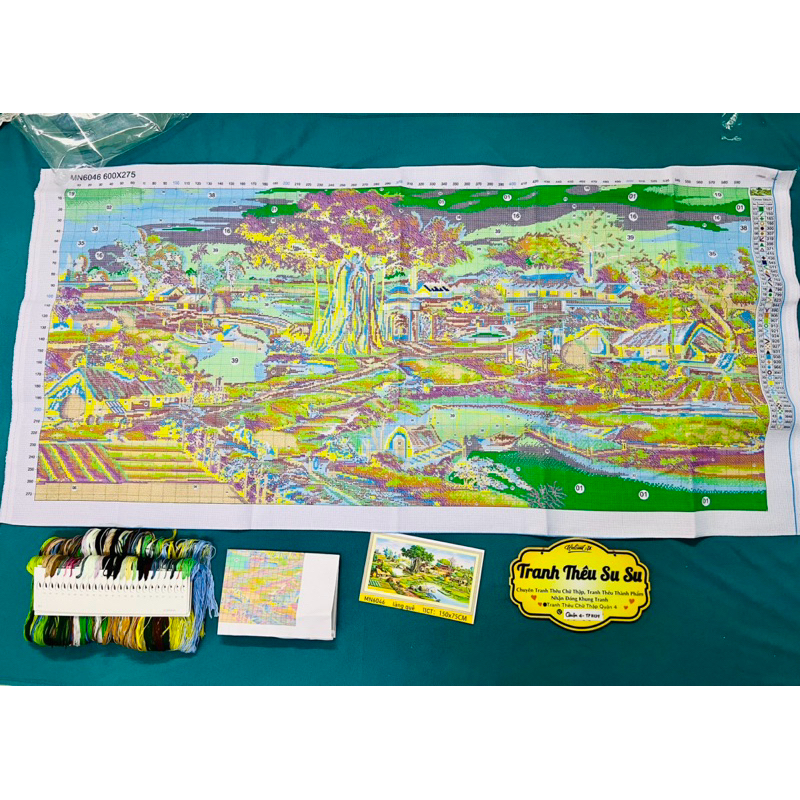 Tranh thêu kín phong cảnh Làng quê MN6046, kích thước 150 x 75 cm