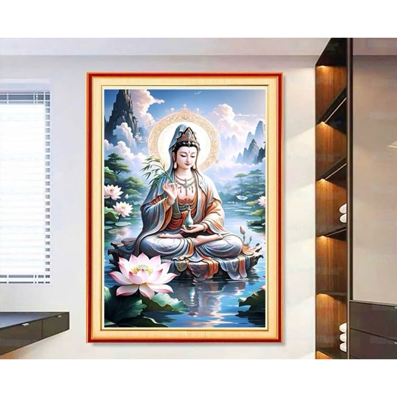 Tranh thêu kín Quan âm phổ độ VS8149, kích thước 60 x 90 cm