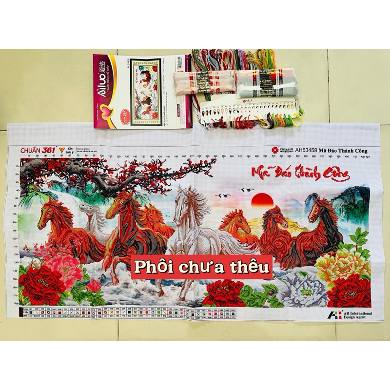 Tranh thêu kín Mã đáo thành công vs8013, vs8012, kích thước 1,3 và 1,5 mét