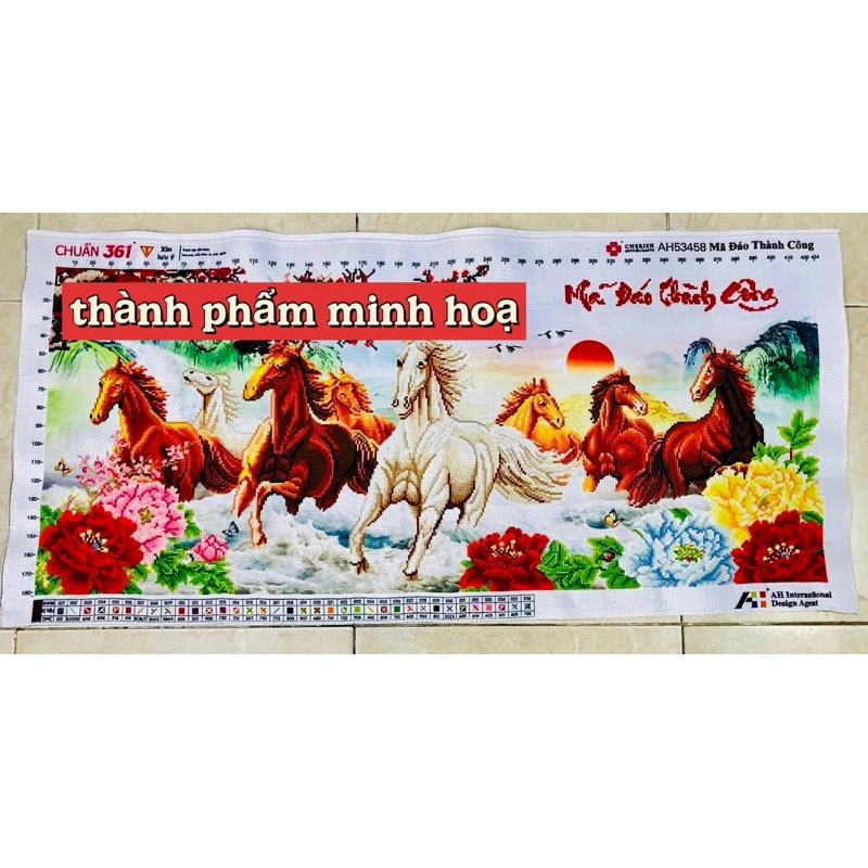 Tranh thêu kín Mã đáo thành công vs8013, vs8012, kích thước 1,3 và 1,5 mét