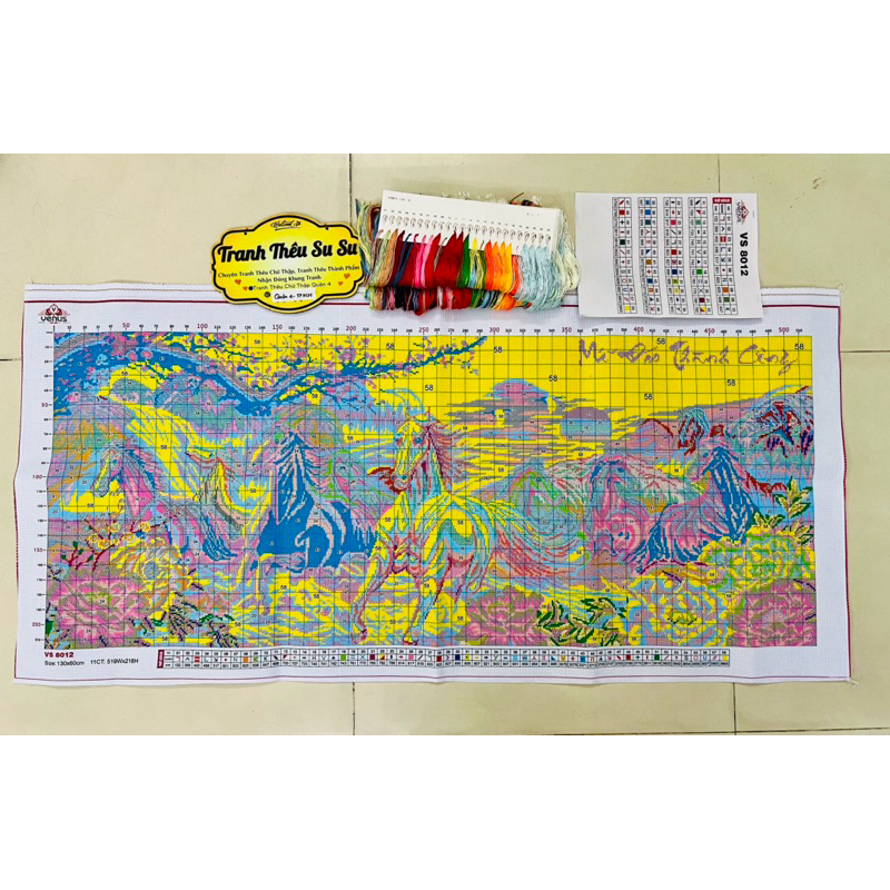 Tranh thêu kín Mã đáo thành công vs8013, vs8012, kích thước 1,3 và 1,5 mét