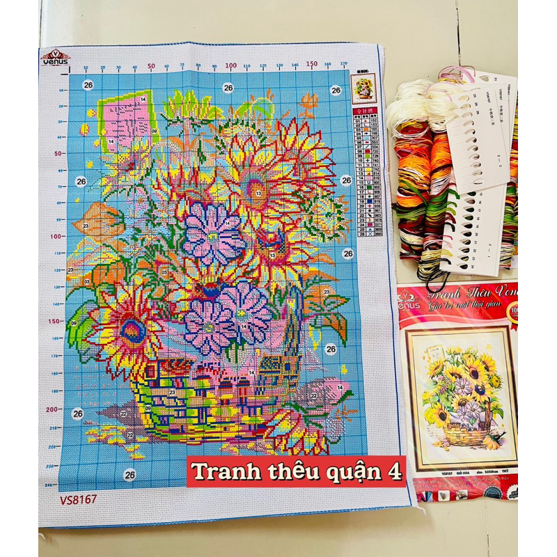 Tranh thêu kín Giỏ hoa hướng dương vs8167, kích thước 50 x 68 cm