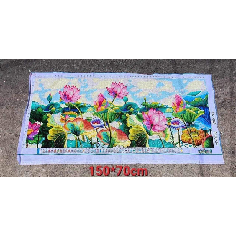 Tranh thêu kín Hoa sen (đầm sen) MN0260, kích thước 150 x 66 cm