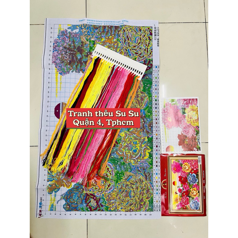 Tranh thêu chữ thập Hoa mẫu đơn E27 kích thước 100 x 60 cm