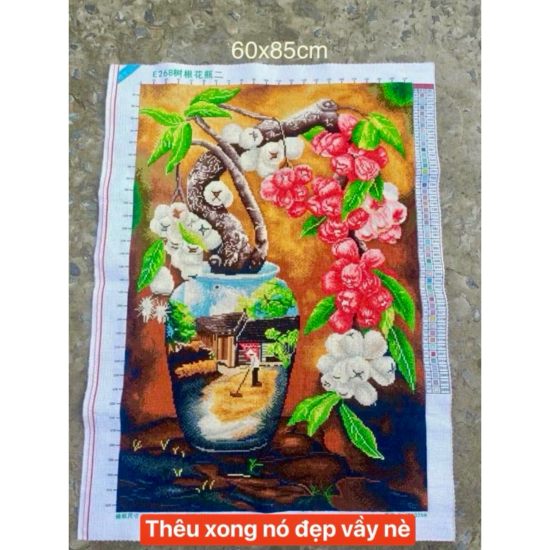 Tranh thêu kín Bình hoa quê hương E263, kích thước (60 x 85 cm)