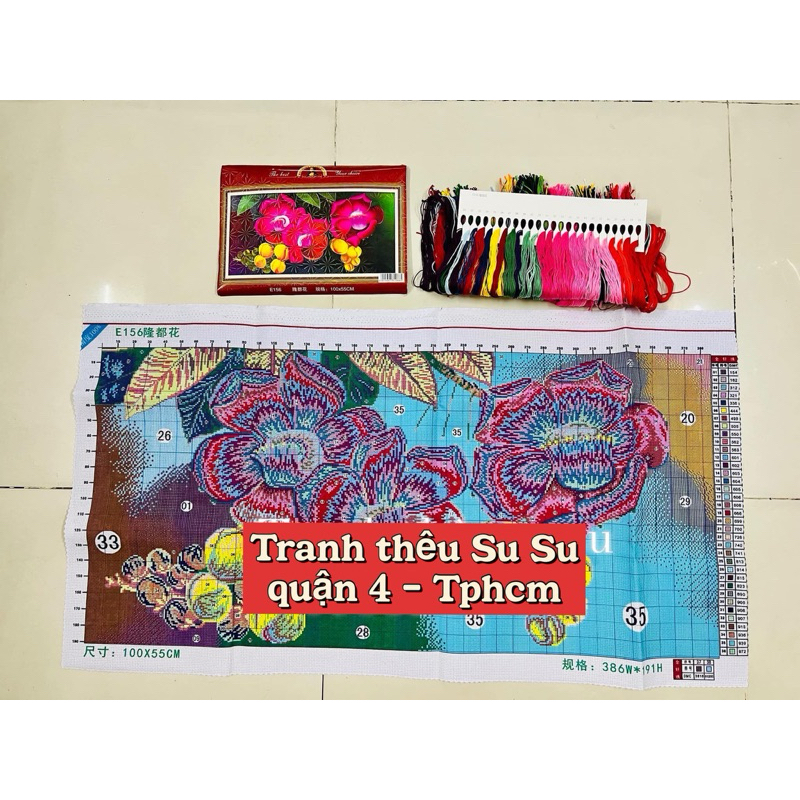 Tranh thêu kín Hoa sala E156, kích thước 100 x 55 cm