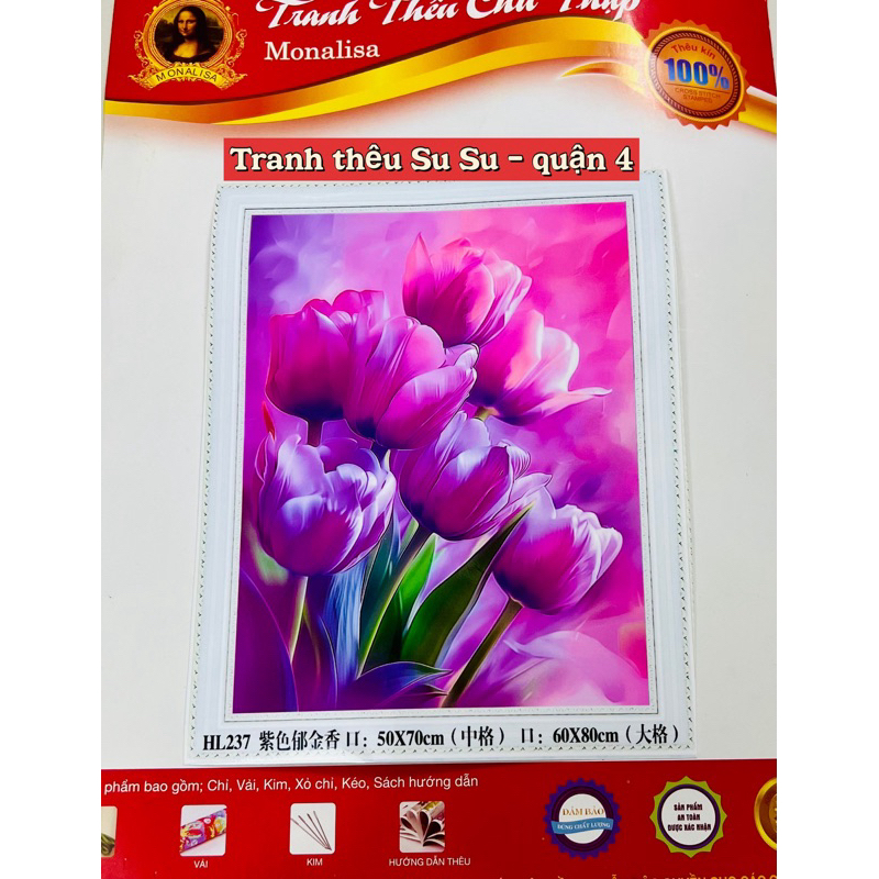 Tranh thêu kín chữ thập Hoa tulip, thêu 3 sợi (11ct)