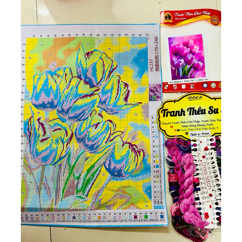 Tranh thêu kín chữ thập Hoa tulip, thêu 3 sợi (11ct)