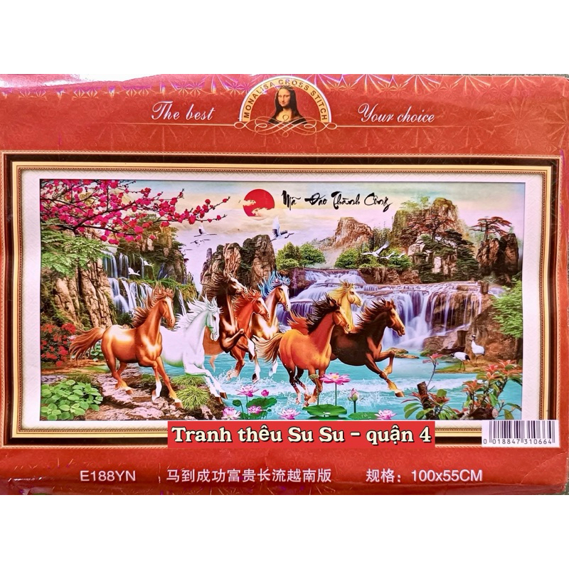 Tranh thêu kín Mã đáo thành công E188YN, kích thước 100 x 55 cm