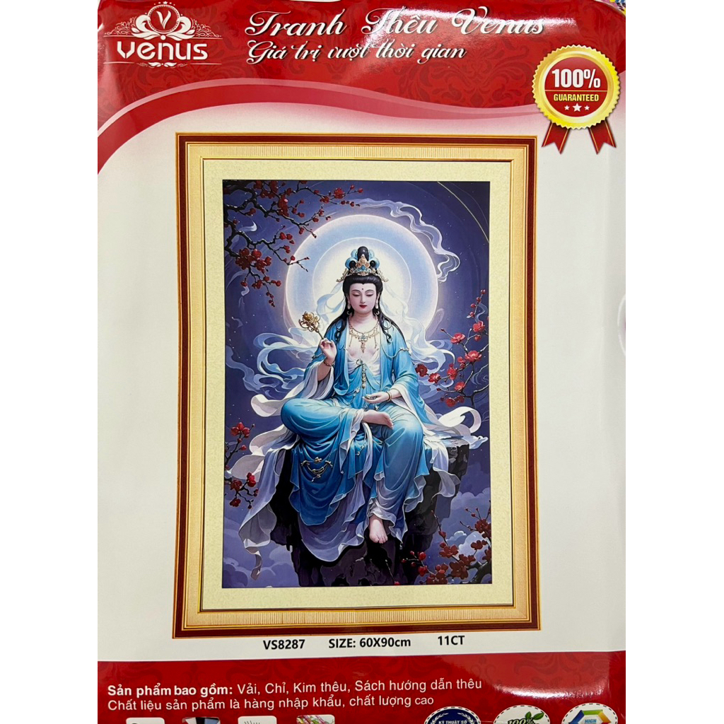 Tranh thêu kín quan âm VS8285, VS8286, VS8287, VS8288, VS8028 (kích thước 60 x 90 cm)