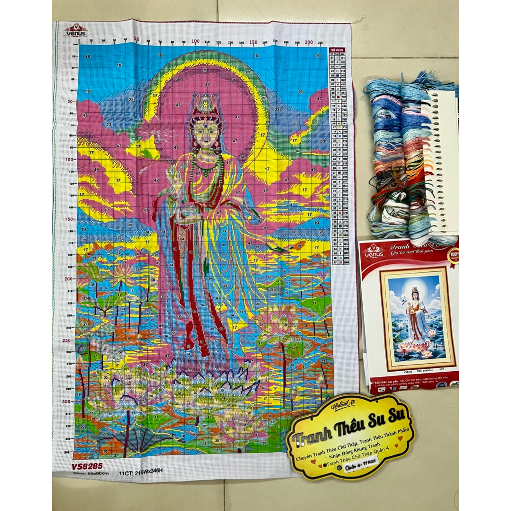 Tranh thêu kín quan âm VS8285, VS8286, VS8287, VS8288, VS8028 (kích thước 60 x 90 cm)
