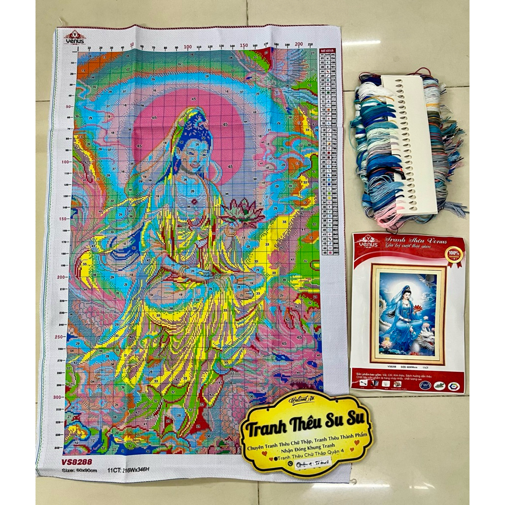 Tranh thêu kín quan âm VS8285, VS8286, VS8287, VS8288, VS8028 (kích thước 60 x 90 cm)