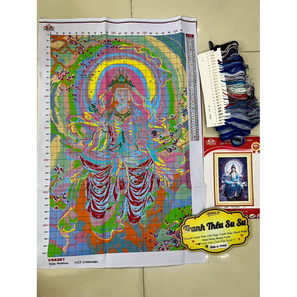 Tranh thêu kín quan âm VS8285, VS8286, VS8287, VS8288, VS8028 (kích thước 60 x 90 cm)