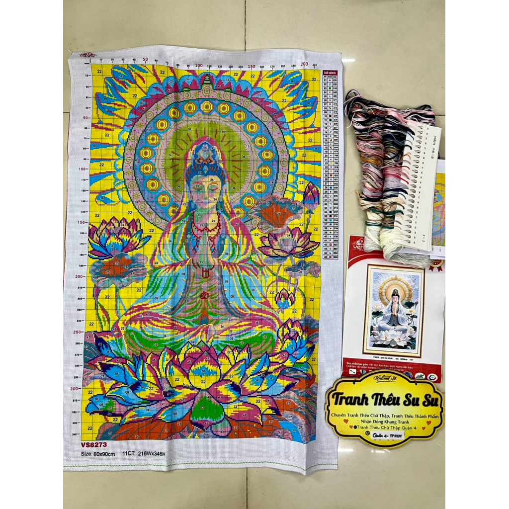 Tranh thêu kín quan âm VS8285, VS8286, VS8287, VS8288, VS8028 (kích thước 60 x 90 cm)