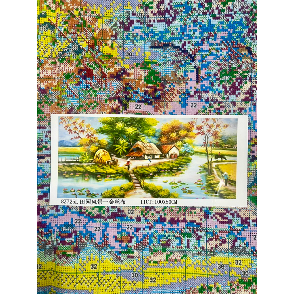 Tranh thêu kín chữ thập Phong cảnh quê hương 8Z725L, kích thước 100 x 50 cm