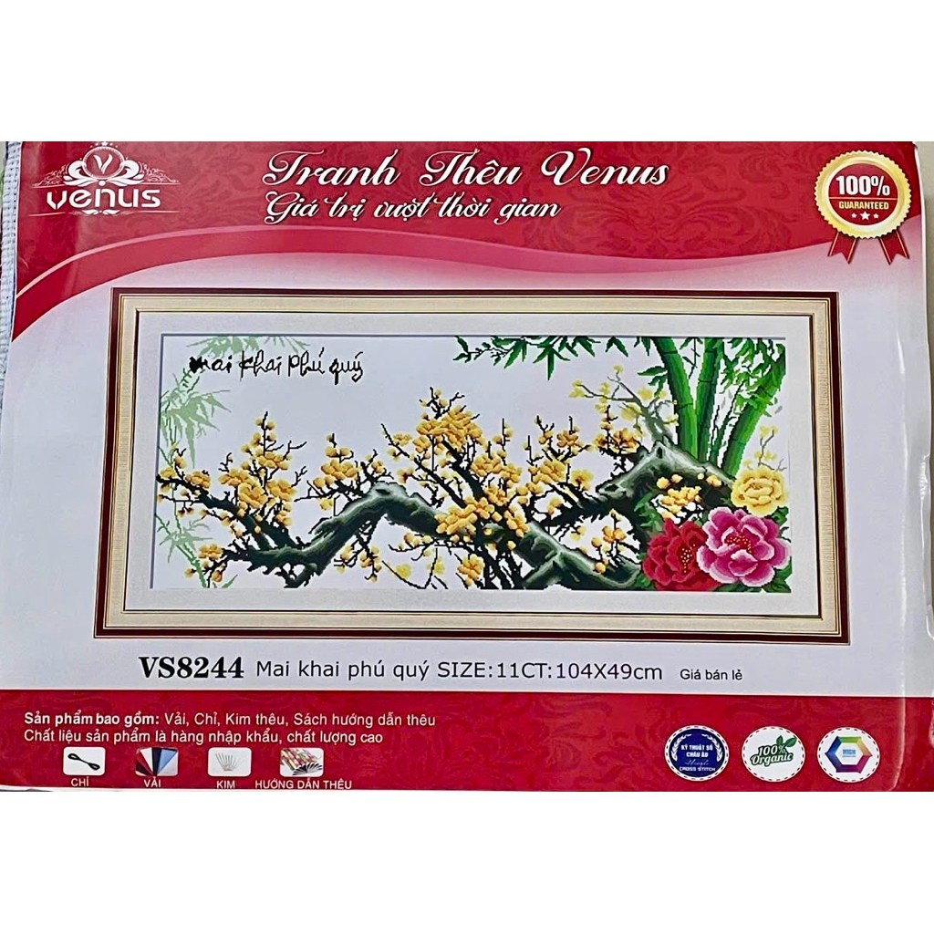 Tranh thêu chữ thập cành mai vàng VS8244, cành mai đỏ vs8243